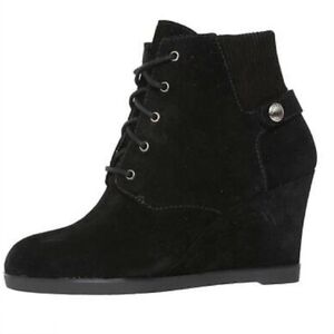 Michael Kors Black Suede Wedge Ankle Lace Up Boots